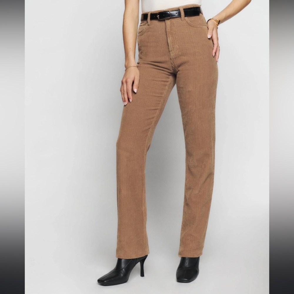 Reformation Cynthia Button Fly High Rise Straight Corduroy Pants